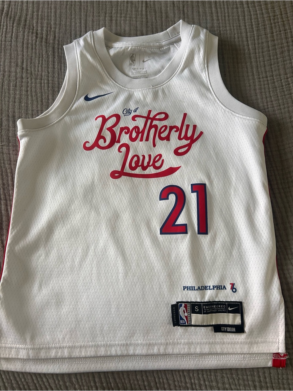 Nike Kids' Philadelphia 76ers 'Brotherly Love' White Basketball Jersey - #21